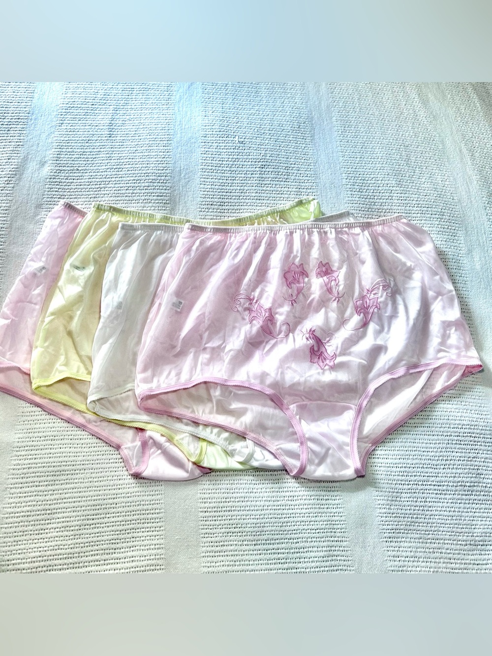 Lot of 4 Vintage Nylon Granny Panties Women’s Size 10 Floral Embroidered Sissy